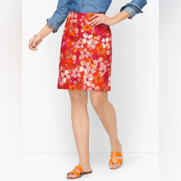 New Talbots Tossed Flowers Canvas A-Line Skirt Bright Multicolored Pink Retro - Picture 1 of 13